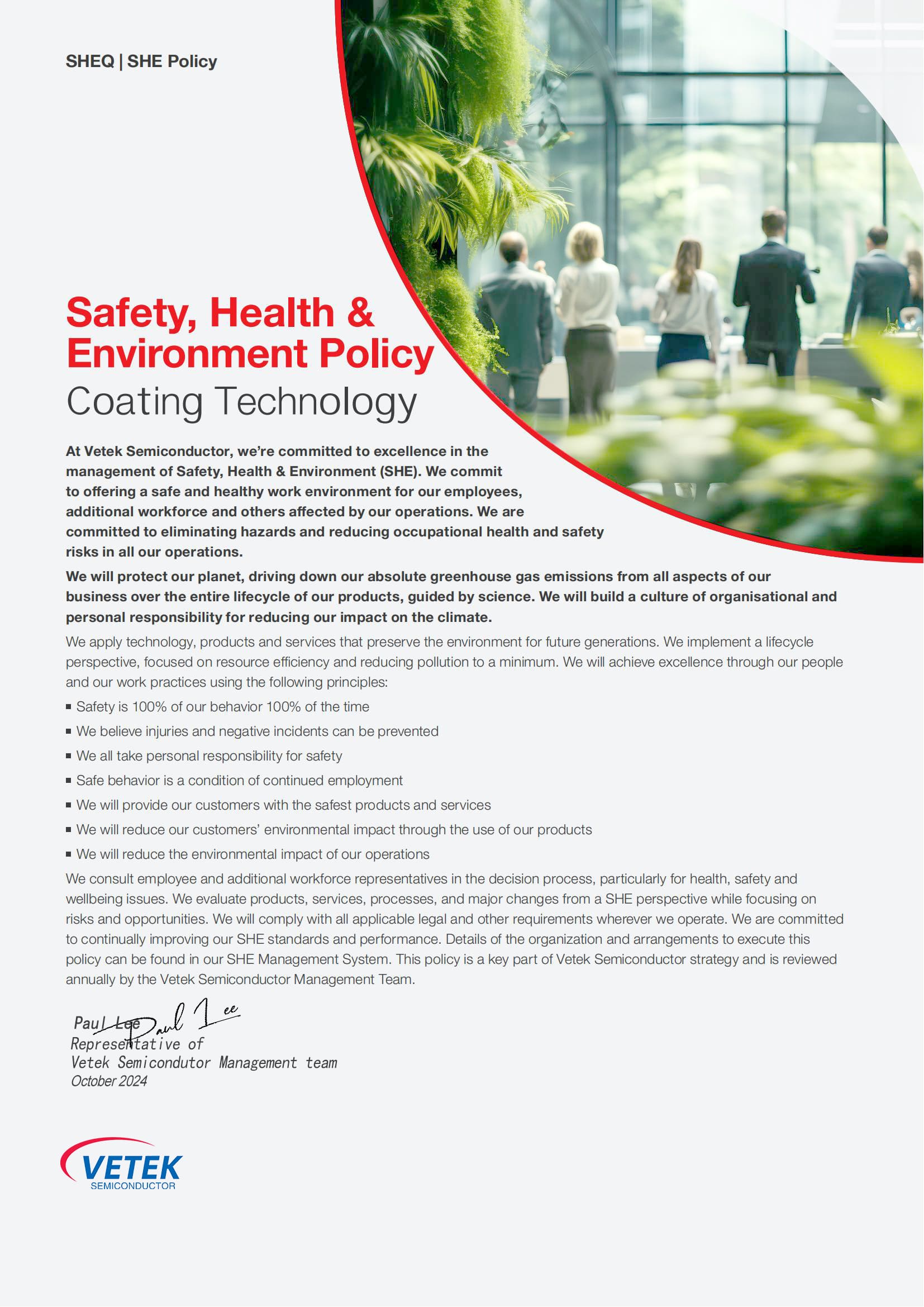 VeTek Semiconductor Safety, Health & Environment Policy