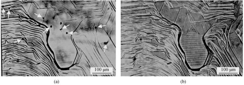 Optical micrograph of SiC crystal grown by TSSG in transmission mode; Optical micrograph of the same area in reflection mode